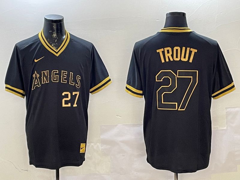 Men Los Angeles Angels #27 Trout Black Gold Game 2025 Nike MLB Jersey style 5